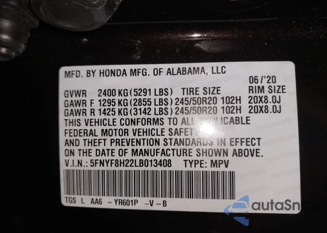 2020 Honda Passport Awd Sport из США, поврежденный, VIN 5FNYF8H22LB013408